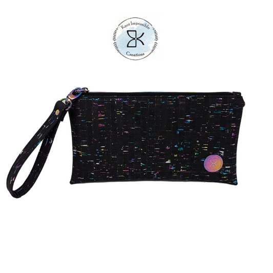 Black Rainbow Fleck Cork Eclipse Wristlet